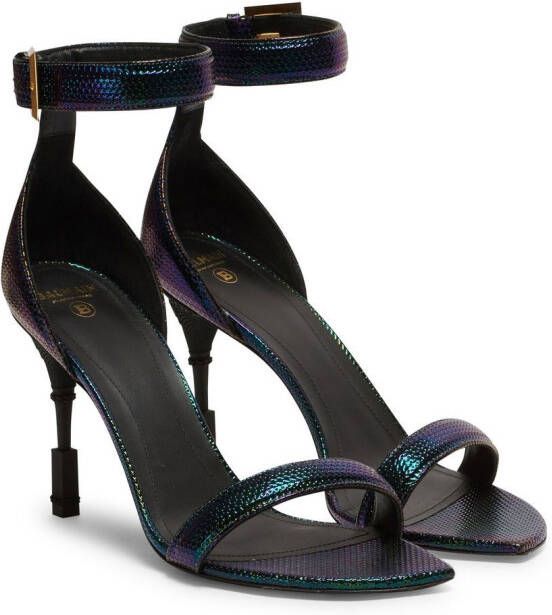 Balmain metallic-effect leather sandals Blue