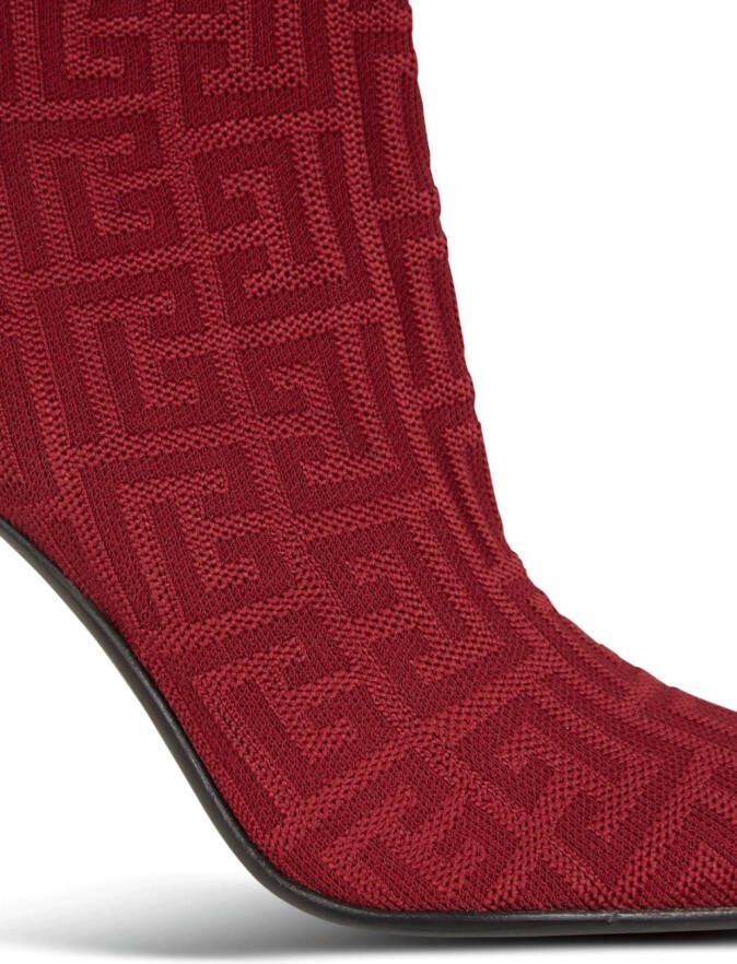 Balmain Moneta-monogram 95mm knit ankle boots Red