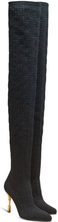Balmain Moneta monogram thigh-high boots Black