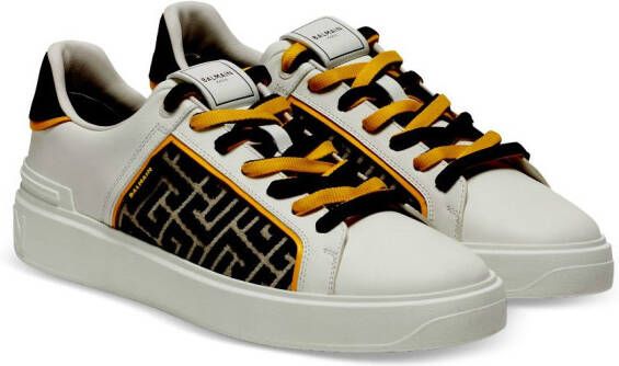 Balmain monogram-pattern lace-up sneakers White