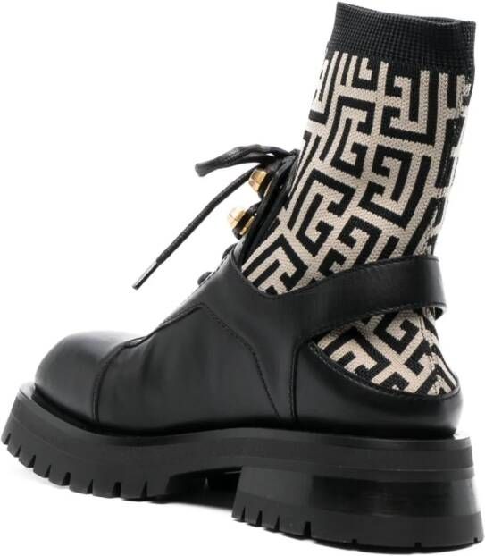 Balmain PB-monogram sock-ankle leather boots Black