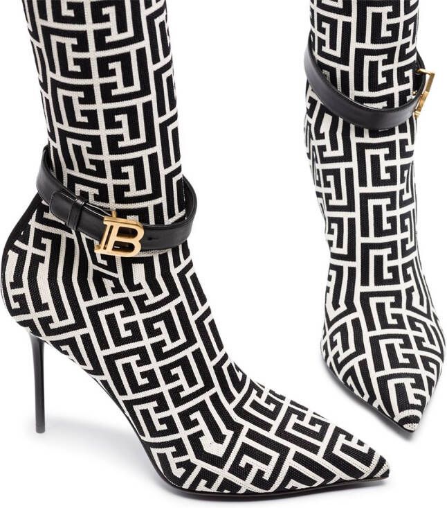 Balmain Raven monogram thigh-high boots Neutrals