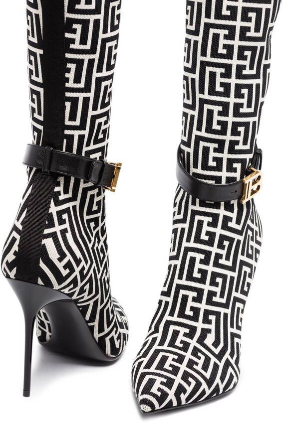 Balmain Raven monogram thigh-high boots Neutrals