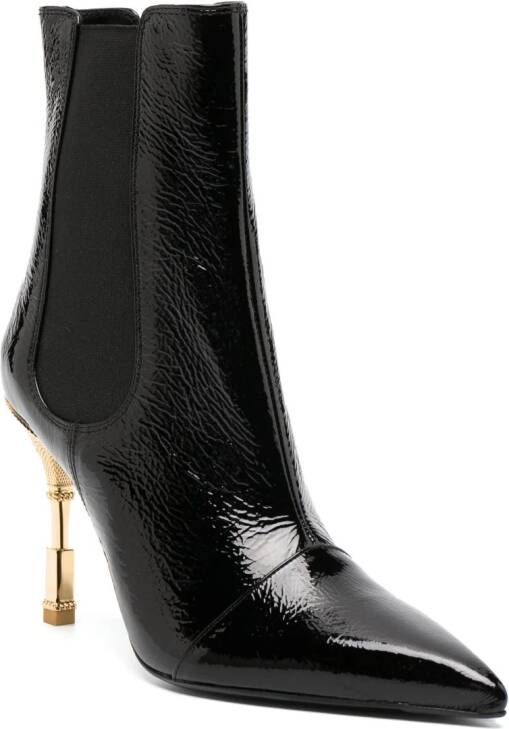 Balmain sculpted-heel patent-finish leather boots Black