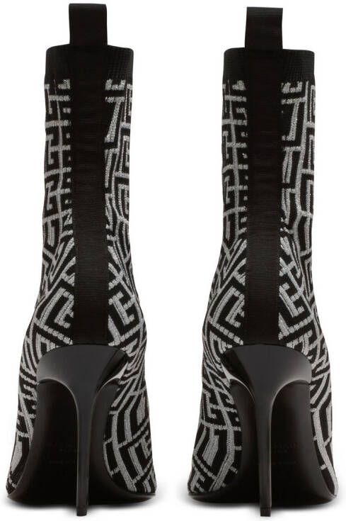 Balmain Skye monogram knit ankle boots Black