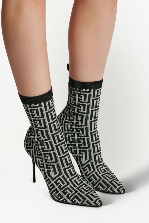 Balmain Skye monogram knit ankle boots Black