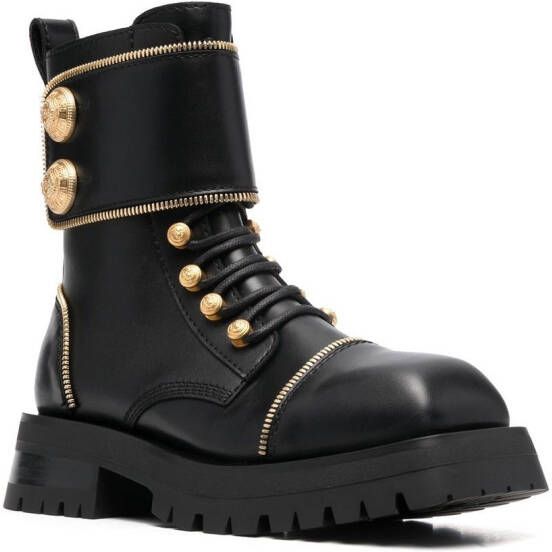 Balmain studded square-toe leather boots Black