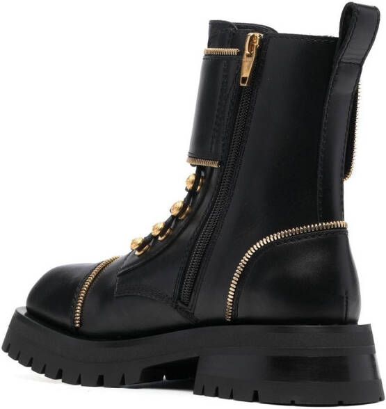 Balmain studded square-toe leather boots Black