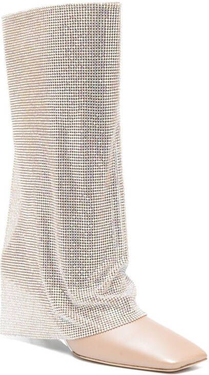 Benedetta Bruzziches Virginia 95mm crystal-drape boots Neutrals