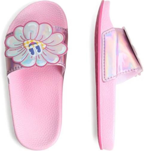 Billieblush floral-appliqué iridescent-finish slides Pink