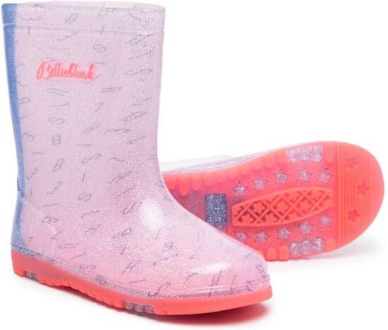 Billieblush graphic-print glittered wellies Pink