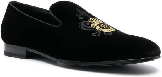 Billionaire crest-motif velvet loafers Black
