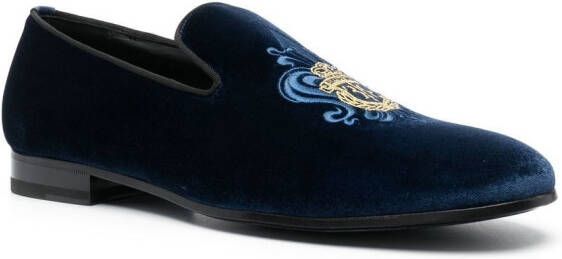 Billionaire crest-motif velvet loafers Blue