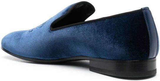 Billionaire crest-motif velvet loafers Blue