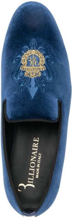 Billionaire crest-motif velvet loafers Blue