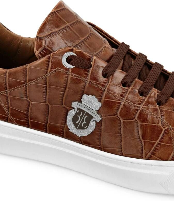 Billionaire logo-appliqué crocodile-effect sneakers Brown
