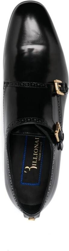 Billionaire logo-plaque patent-finish monk shoes Black