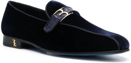 Billionaire logo-plaque velvet loafers Blue