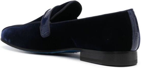 Billionaire logo-plaque velvet loafers Blue