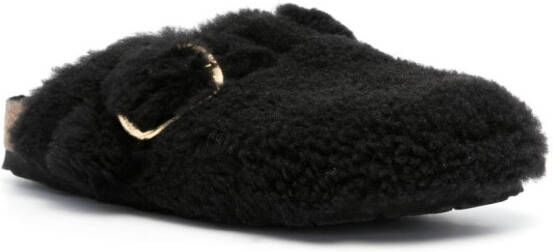 Birkenstock Boston buckled shearling slippers Black
