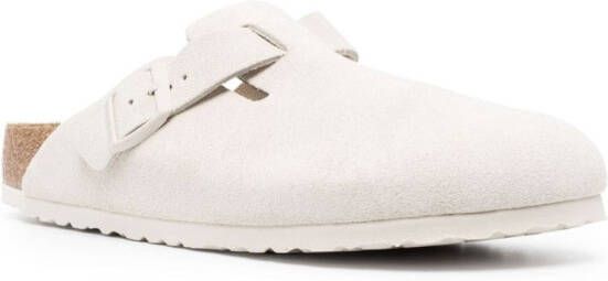 Birkenstock Boston round-neck leather slippers White
