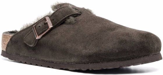 Birkenstock Boston shearling-trimmed suede slippers Brown