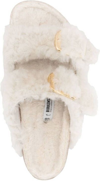 Birkenstock buckle-fastening shearling slides Neutrals