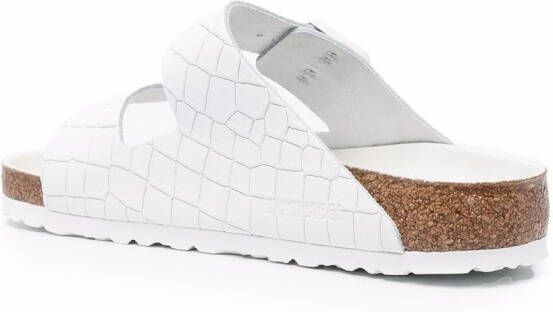 Birkenstock crocodile-effect double-strap leather sandals White