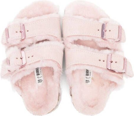 Birkenstock Kids Arizona shearling suede sandals Pink