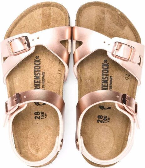 Birkenstock Kids metallic-effect leather sandals Pink