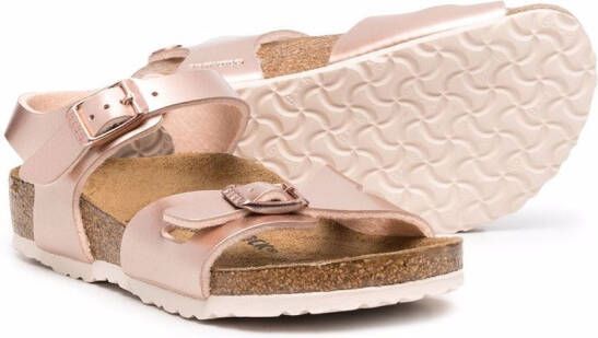 Birkenstock Kids metallic leather-strap buckled sandals Pink