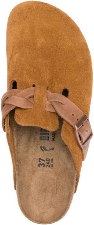 Birkenstock round toe buckle-detailing suede mules Brown