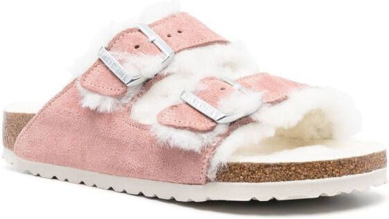 Birkenstock shearling double buckle slides Pink