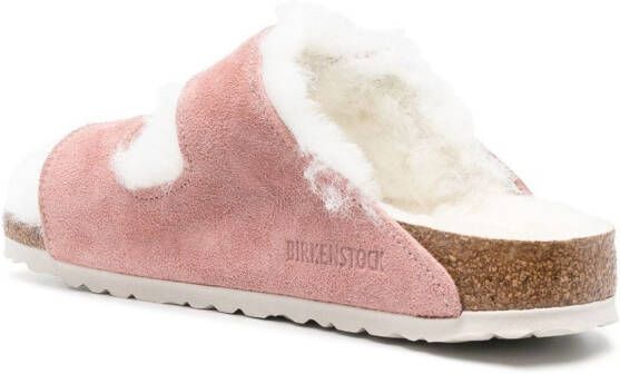 Birkenstock shearling double buckle slides Pink
