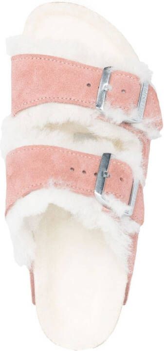 Birkenstock shearling double buckle slides Pink