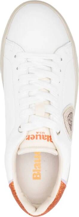 Blauer glitter-detail leather sneakers White