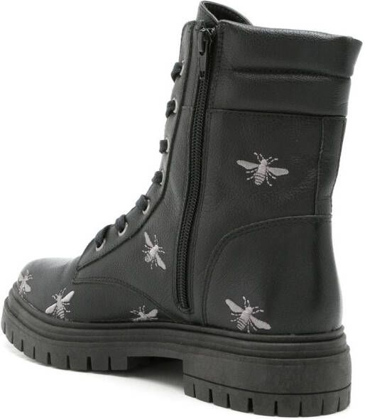 Blue Bird Shoes bee-embroidered leather boots Black