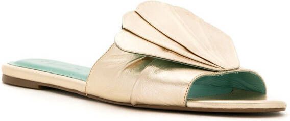 Blue Bird Shoes Concha leather flat slides Gold