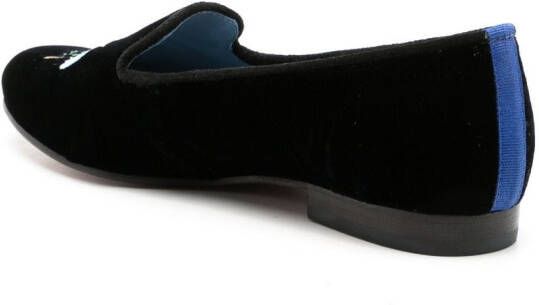 Blue Bird Shoes embroidered-bee velvet loafers Black