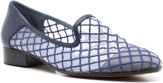 Blue Bird Shoes embroidered-check mesh loafers
