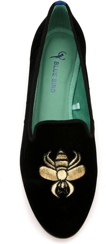 Blue Bird Shoes embroidered velvet Bugs loafers Black