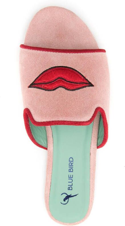 Blue Bird Shoes lip-embroidered suede slides