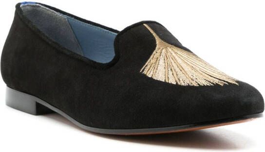 Blue Bird Shoes palm-tree embroidered suede loafers Black