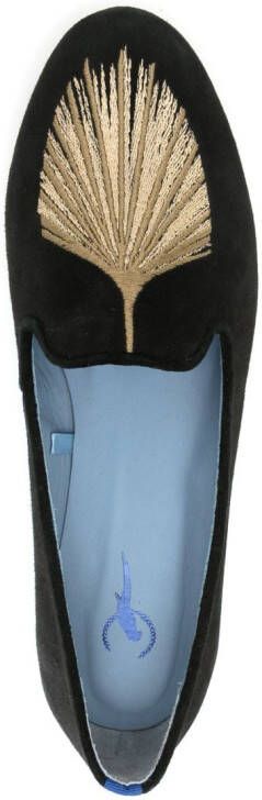 Blue Bird Shoes palm-tree embroidered suede loafers Black