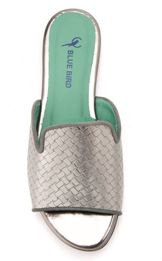 Blue Bird Shoes patent leather woven mules Grey