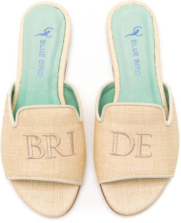 Blue Bird Shoes straw Bride flats White