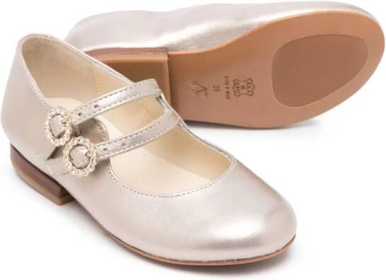 Bonpoint crystal buckle-detail leather ballerina shoes Gold
