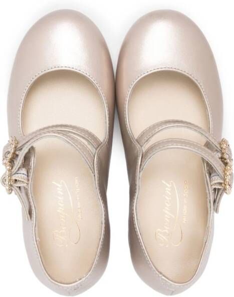 Bonpoint crystal buckle-detail leather ballerina shoes Gold