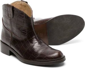 Bonpoint embossed crocodile-effect leather boots Brown