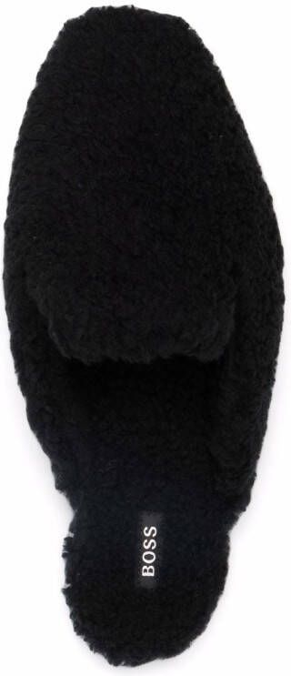 BOSS faux-shearling design slippers Black